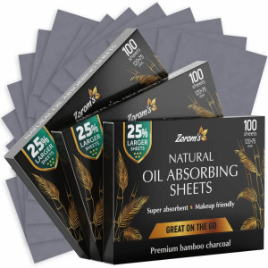 Bamboo Charcoal Infused Oil Blotting Sheets for Face - 25% Larger - 3 pack/300  sheets -  Makeup Friendly 